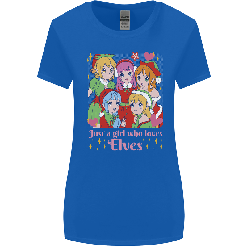 A Girl Who Loves Elves Christmas Anime Xmas Womens Wider Cut T-Shirt Royal Blue