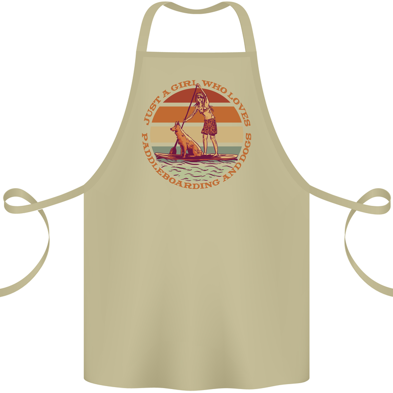 A Girl Who Loves Paddleboarding and Dogs Cotton Apron 100% Organic Khaki