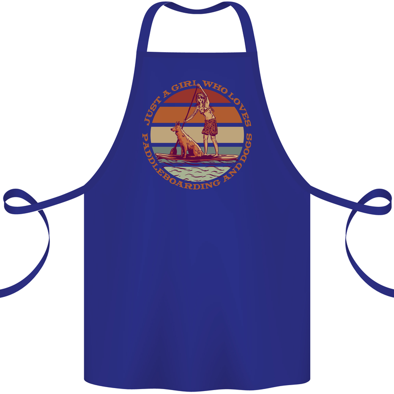 A Girl Who Loves Paddleboarding and Dogs Cotton Apron 100% Organic Royal Blue