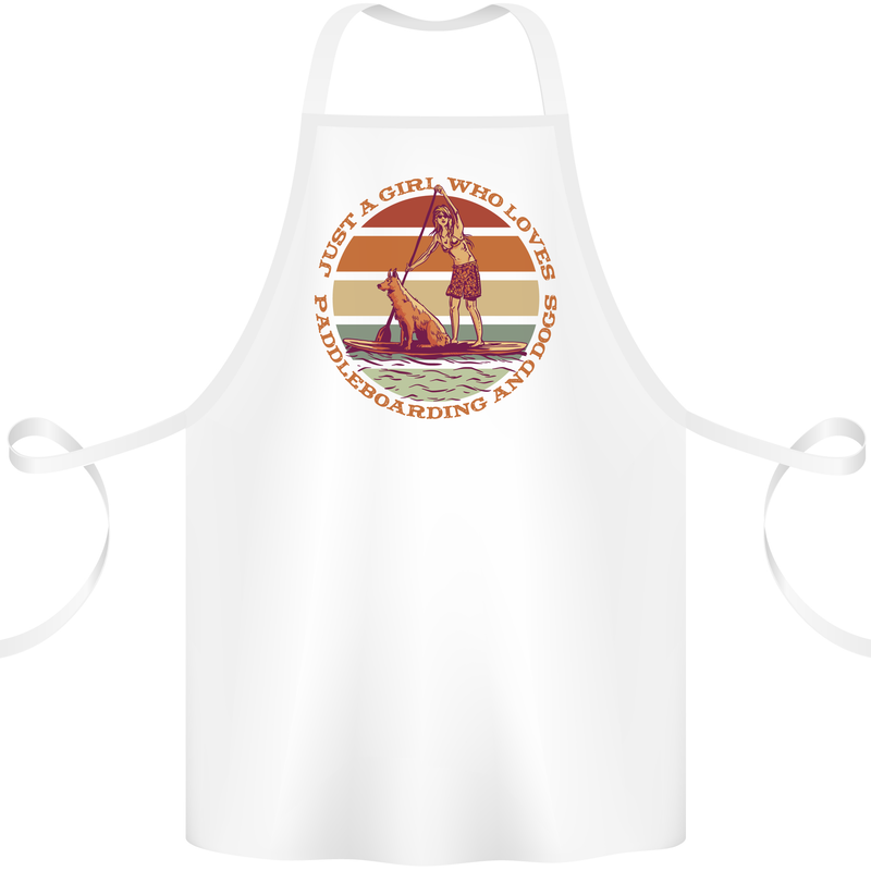 A Girl Who Loves Paddleboarding and Dogs Cotton Apron 100% Organic White