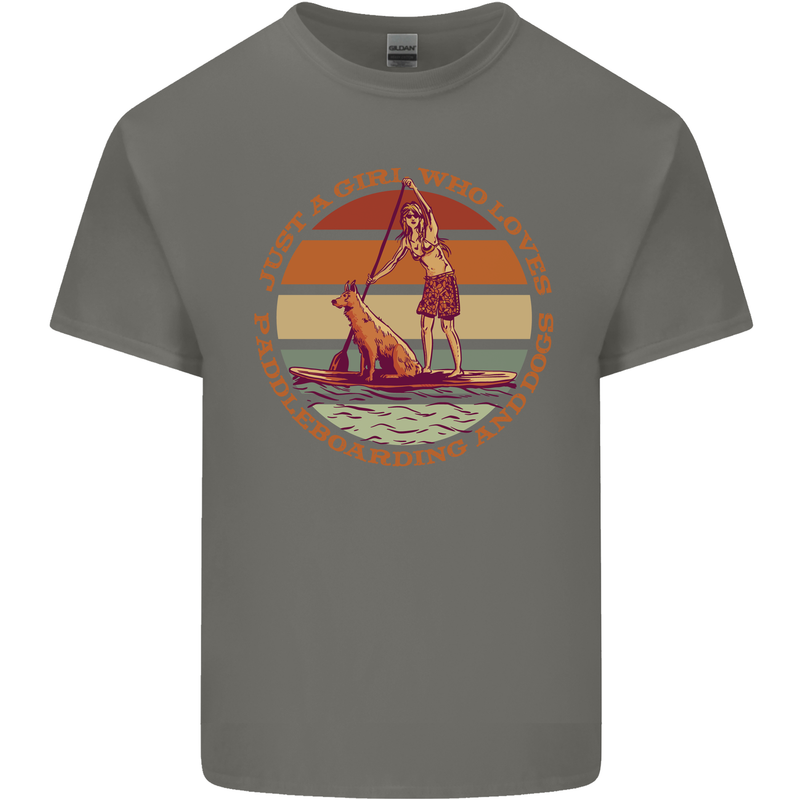 A Girl Who Loves Paddleboarding and Dogs Kids T-Shirt Childrens Charcoal