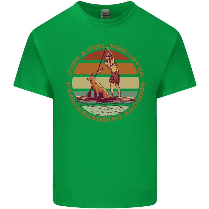 A Girl Who Loves Paddleboarding and Dogs Kids T-Shirt Childrens Irish Green