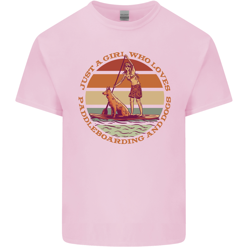 A Girl Who Loves Paddleboarding and Dogs Kids T-Shirt Childrens Light Pink