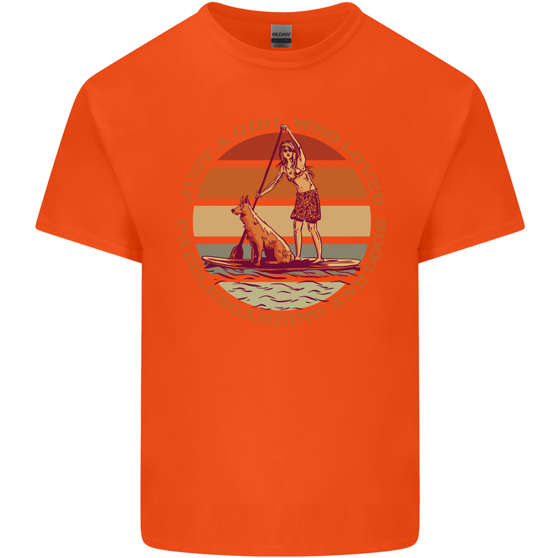 A Girl Who Loves Paddleboarding and Dogs Kids T-Shirt Childrens Orange