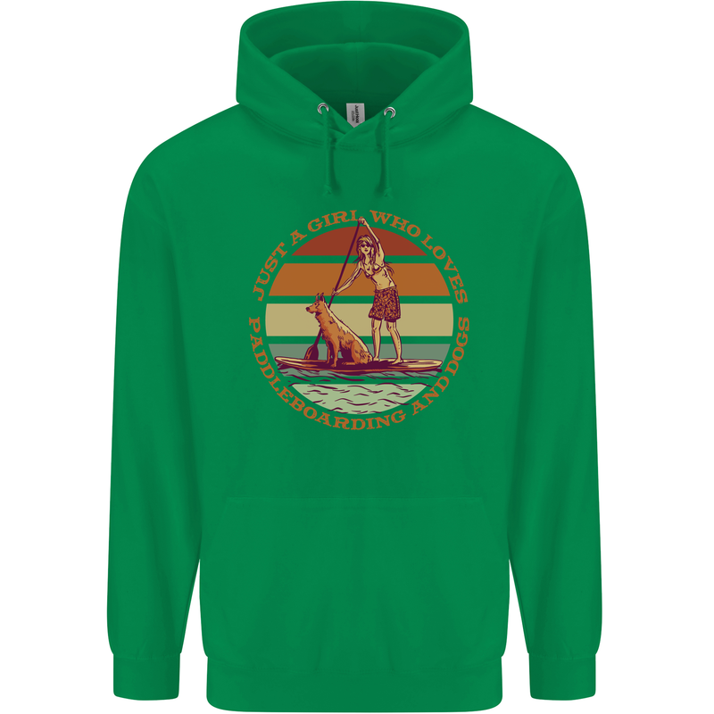 A Girl Who Loves Paddleboarding and Dogs Mens 80% Cotton Hoodie Irish Green