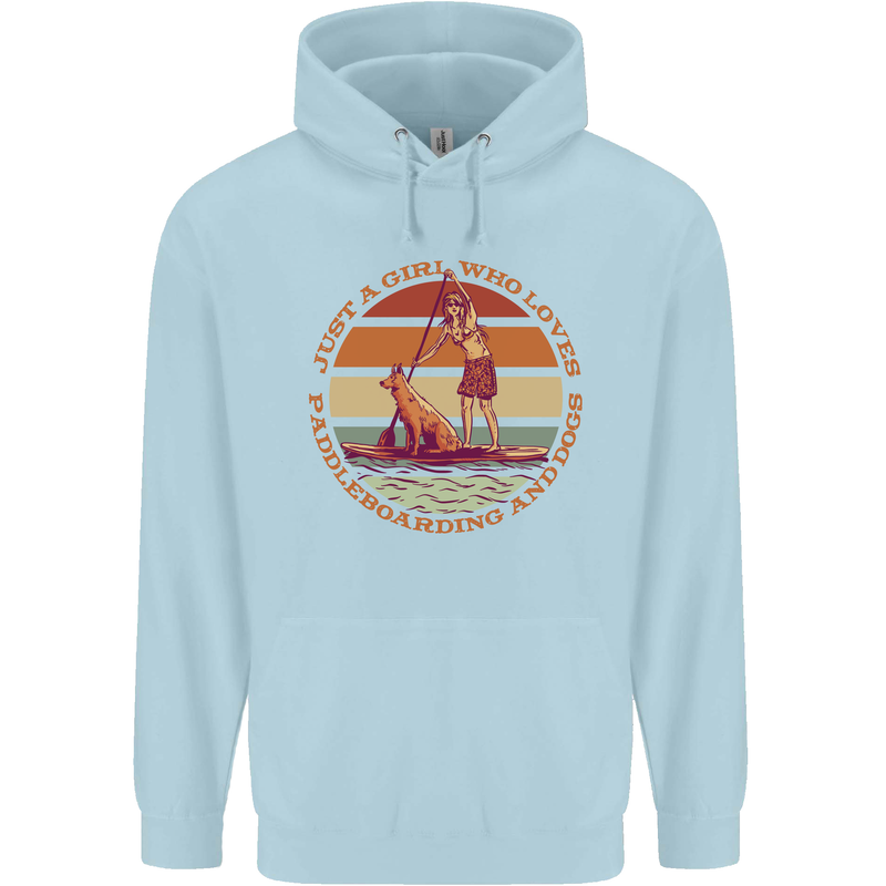 A Girl Who Loves Paddleboarding and Dogs Mens 80% Cotton Hoodie Light Blue