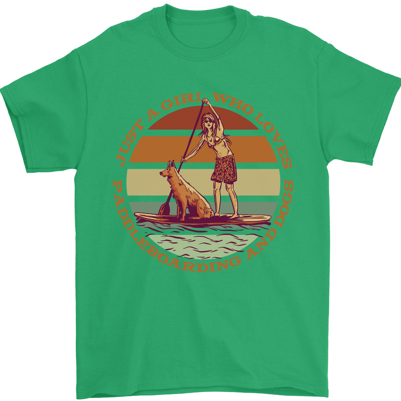 A Girl Who Loves Paddleboarding and Dogs Mens T-Shirt 100% Cotton Irish Green