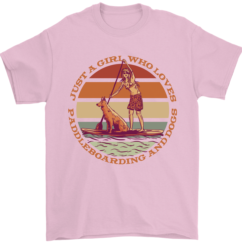 A Girl Who Loves Paddleboarding and Dogs Mens T-Shirt 100% Cotton Light Pink