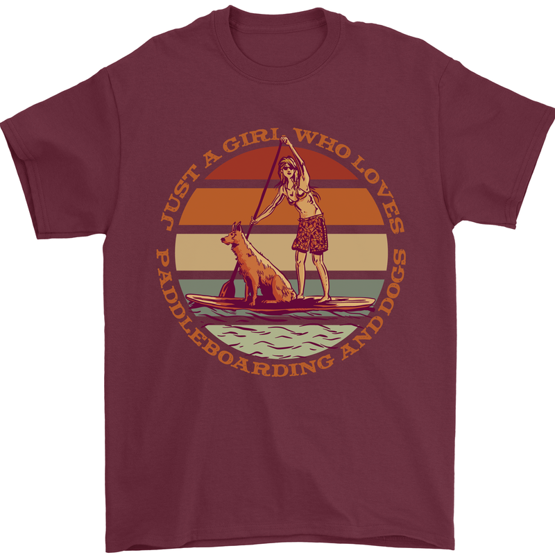 A Girl Who Loves Paddleboarding and Dogs Mens T-Shirt 100% Cotton Maroon