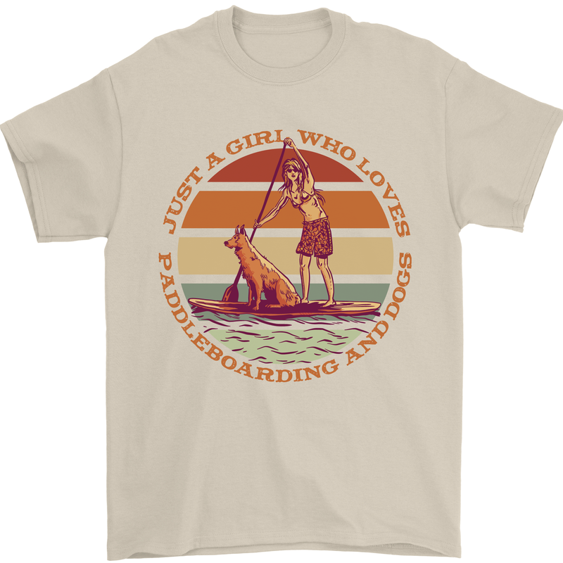 A Girl Who Loves Paddleboarding and Dogs Mens T-Shirt 100% Cotton Sand