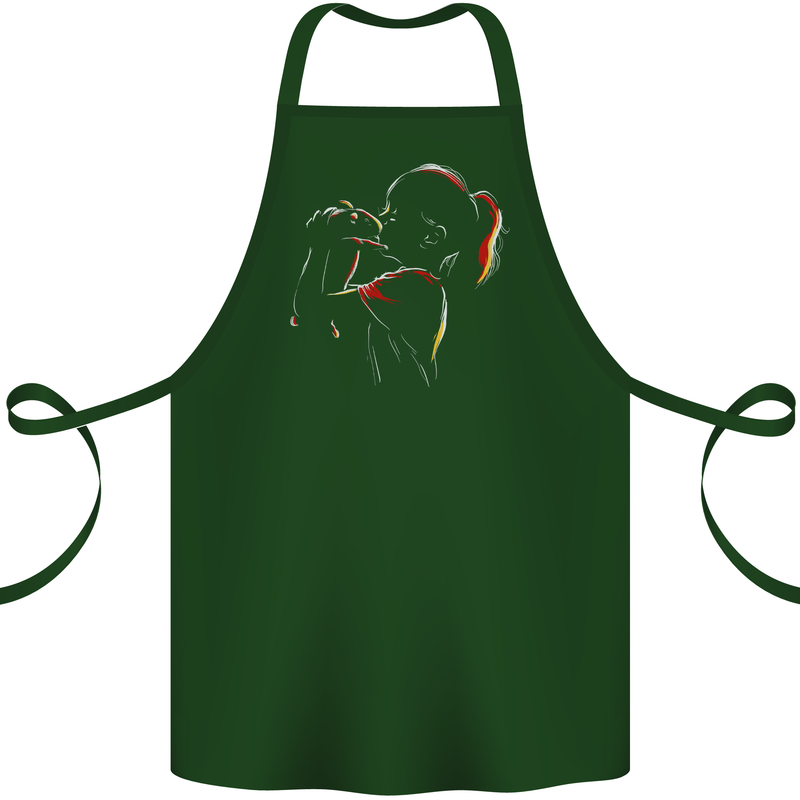 A Girl With Her Guinea Pig Cotton Apron 100% Organic Forest Green