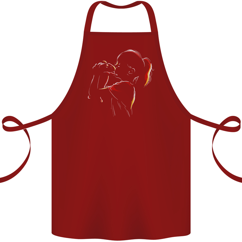 A Girl With Her Guinea Pig Cotton Apron 100% Organic Maroon