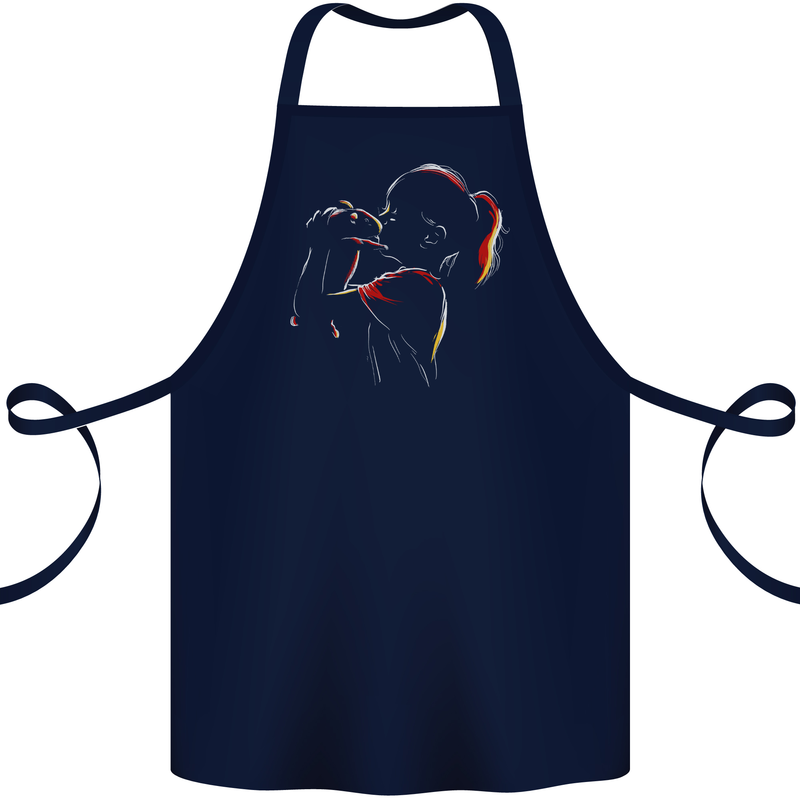 A Girl With Her Guinea Pig Cotton Apron 100% Organic Navy Blue