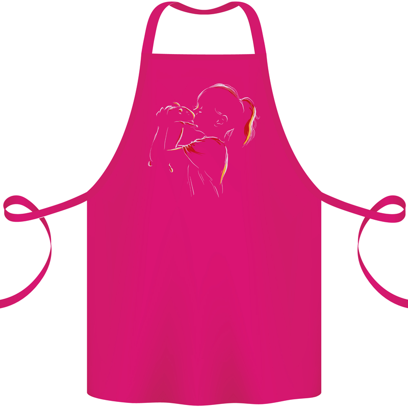 A Girl With Her Guinea Pig Cotton Apron 100% Organic Pink