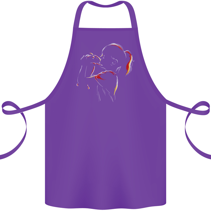 A Girl With Her Guinea Pig Cotton Apron 100% Organic Purple