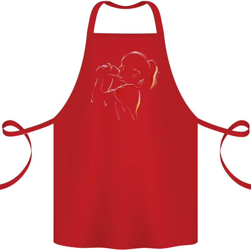A Girl With Her Guinea Pig Cotton Apron 100% Organic Red