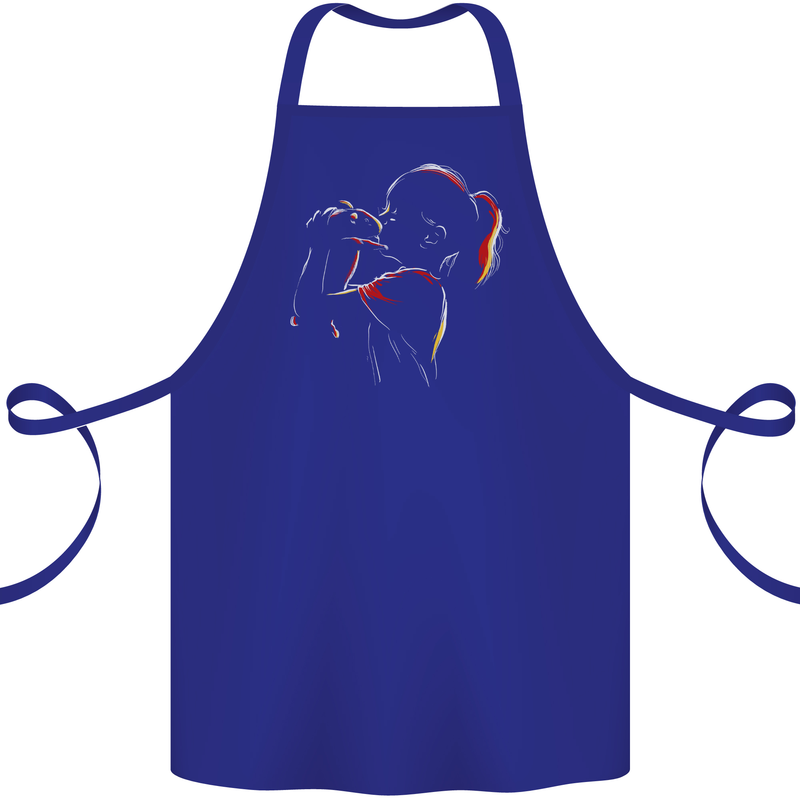 A Girl With Her Guinea Pig Cotton Apron 100% Organic Royal Blue