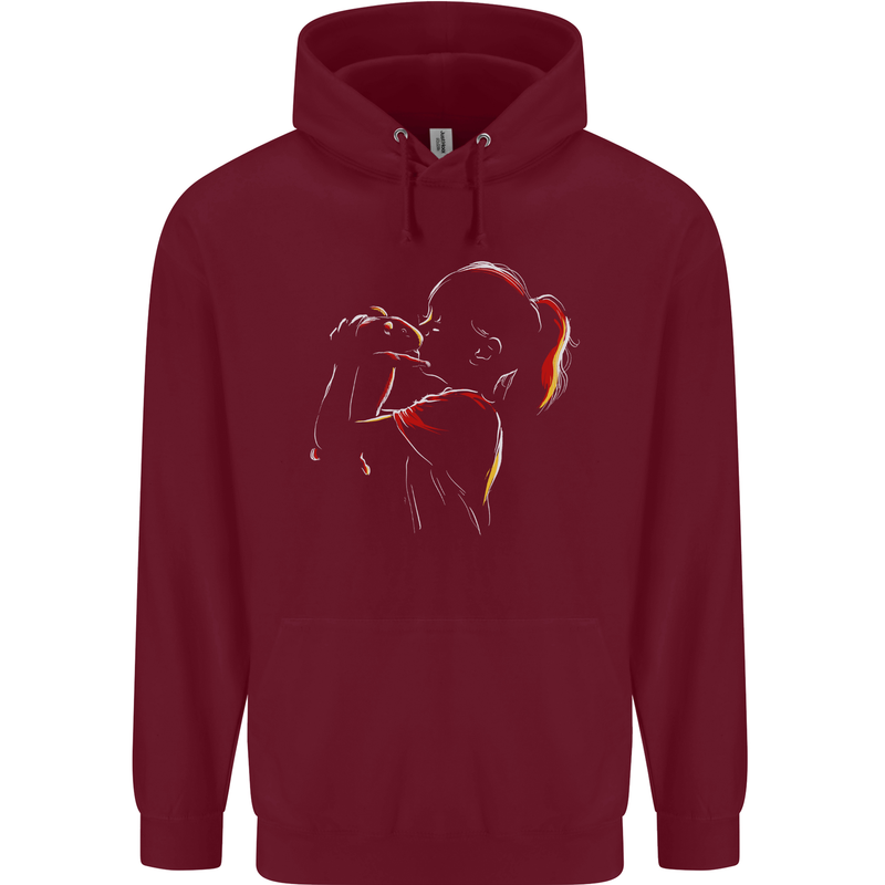A Girl With Her Guinea Pig Mens 80% Cotton Hoodie Maroon