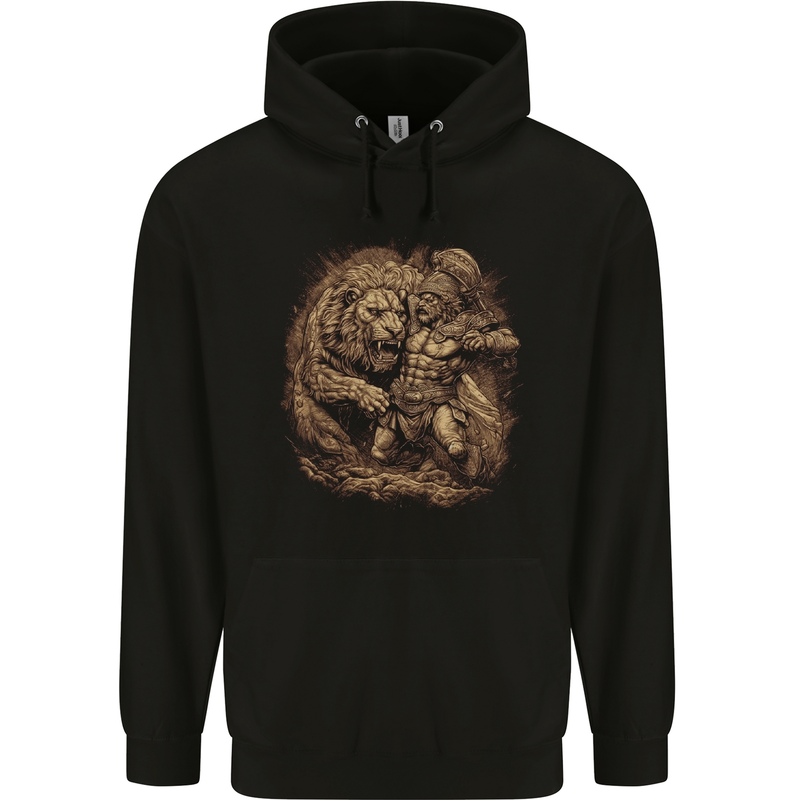 A Gladiator Fighting a Lion Warrior Gym MMA Mens 80% Cotton Hoodie Black