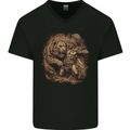 A Gladiator Fighting a Lion Warrior Gym MMA Mens V-Neck Cotton T-Shirt Black