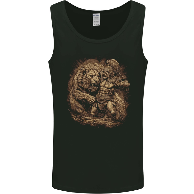 A Gladiator Fighting a Lion Warrior Gym MMA Mens Vest Tank Top Black