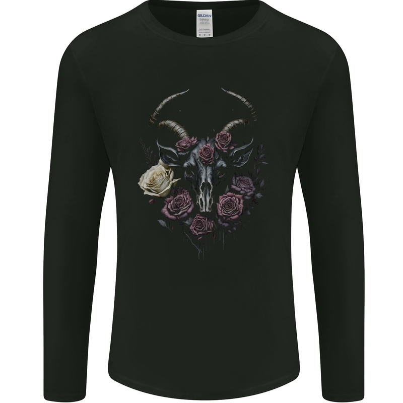A Goat Skull With Roses Gothic Goth Mens Long Sleeve T-Shirt Black