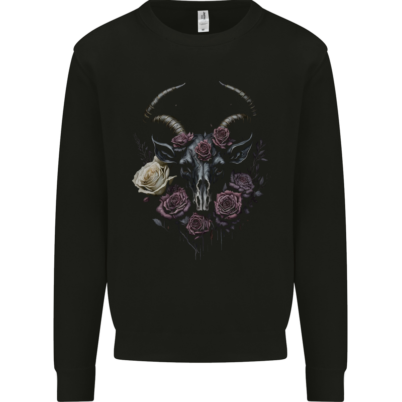 A Goat Skull With Roses Gothic Goth Mens Sweatshirt Jumper Black