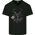 A Goat Skull With Roses Gothic Goth Mens V-Neck Cotton T-Shirt Black
