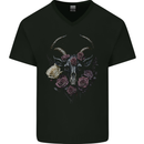 A Goat Skull With Roses Gothic Goth Mens V-Neck Cotton T-Shirt Black