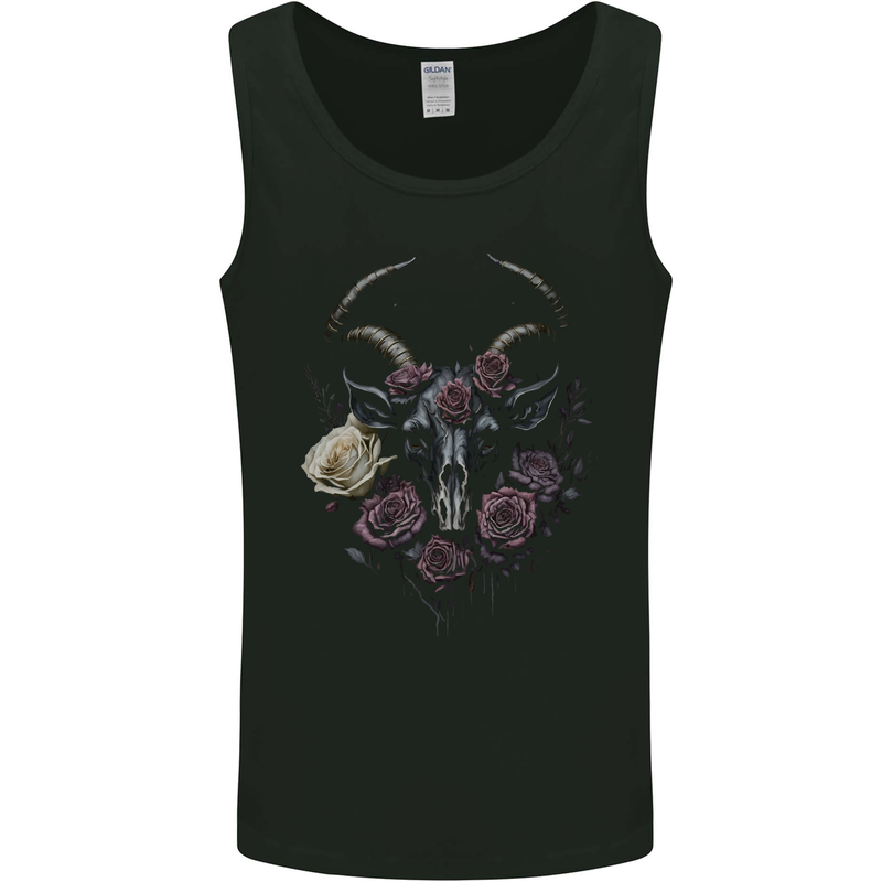 A Goat Skull With Roses Gothic Goth Mens Vest Tank Top Black