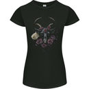 A Goat Skull With Roses Gothic Goth Womens Petite Cut T-Shirt Black