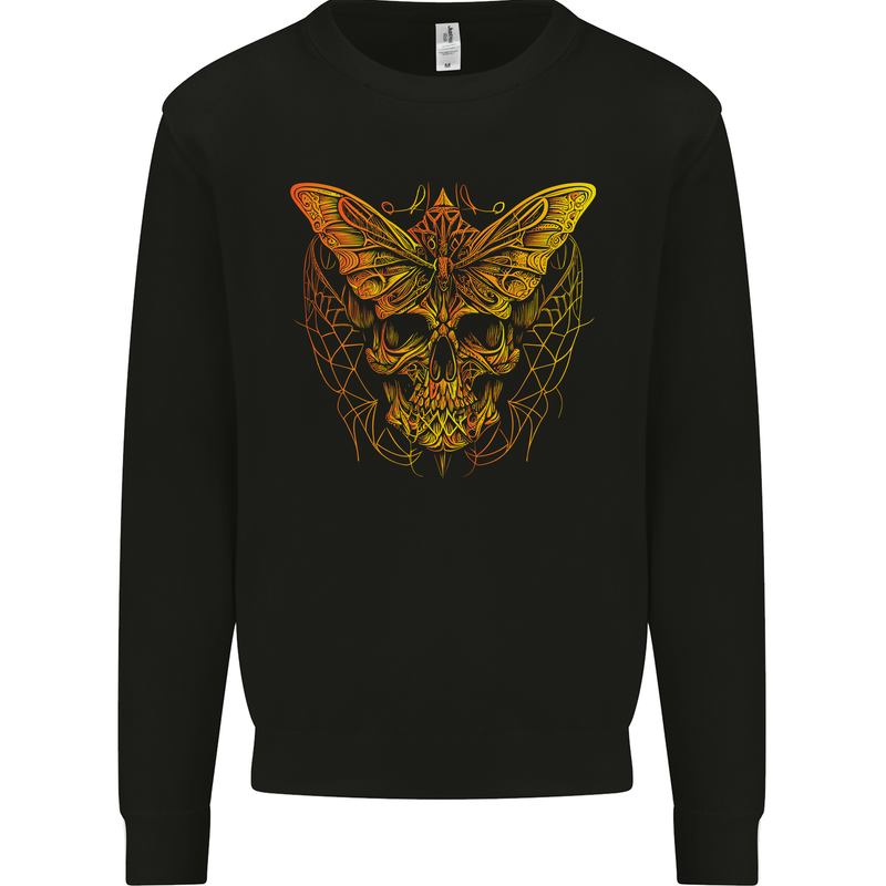 A Golded Moth Skull Kids Sweatshirt Jumper Black