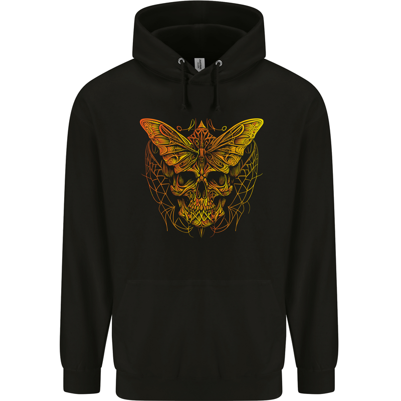 A Golded Moth Skull Mens 80% Cotton Hoodie Black