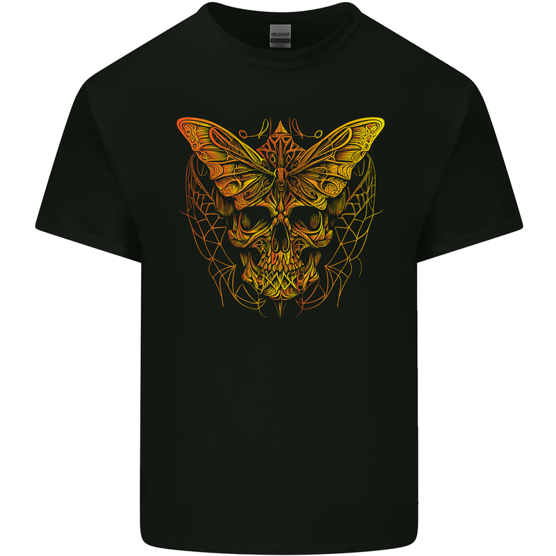 A Golded Moth Skull Mens Cotton T-Shirt Tee Top Black