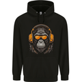A Gorilla with Headphones Music DJ Mens 80% Cotton Hoodie Black