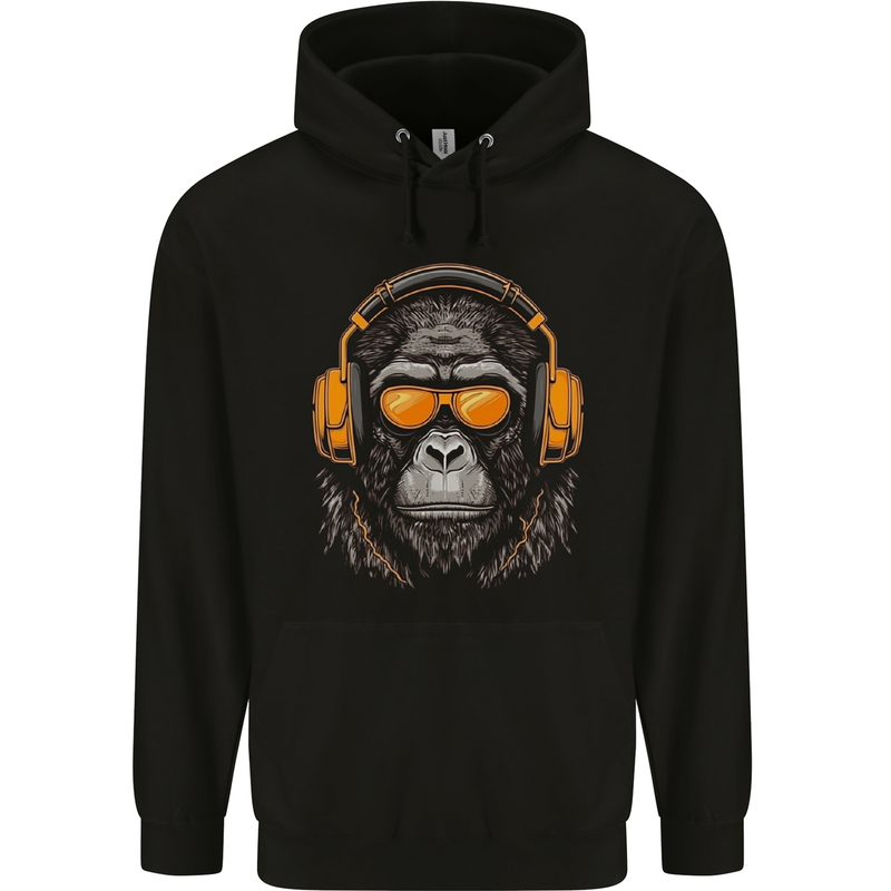 A Gorilla with Headphones Music DJ Mens 80% Cotton Hoodie Black