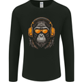 A Gorilla with Headphones Music DJ Mens Long Sleeve T-Shirt Black