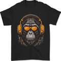 A Gorilla with Headphones Music DJ Mens T-Shirt 100% Cotton Black