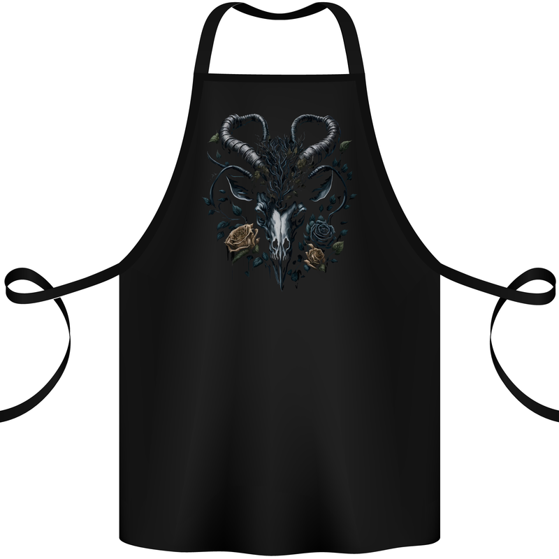 A Gothic Goat Skull With Flowers Goth Roses Cotton Apron 100% Organic Black