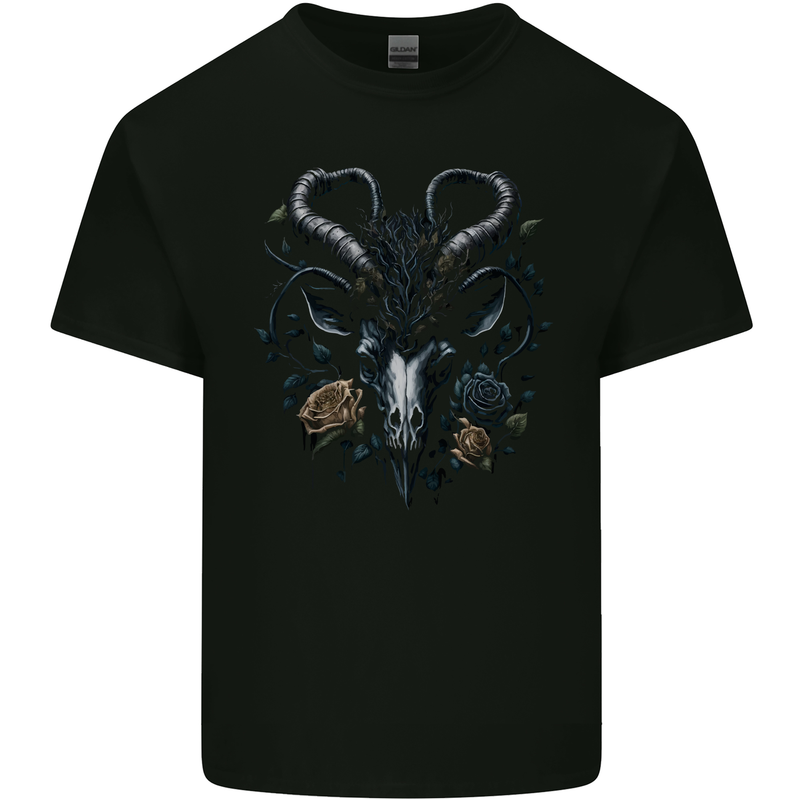 A Gothic Goat Skull With Flowers Goth Roses Kids T-Shirt Childrens Black