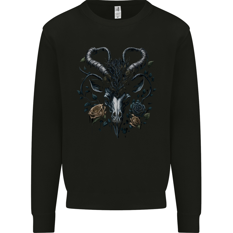 A Gothic Goat Skull With Flowers Goth Roses Mens Sweatshirt Jumper Black