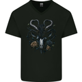 A Gothic Goat Skull With Flowers Goth Roses Mens V-Neck Cotton T-Shirt Black