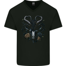 A Gothic Goat Skull With Flowers Goth Roses Mens V-Neck Cotton T-Shirt Black