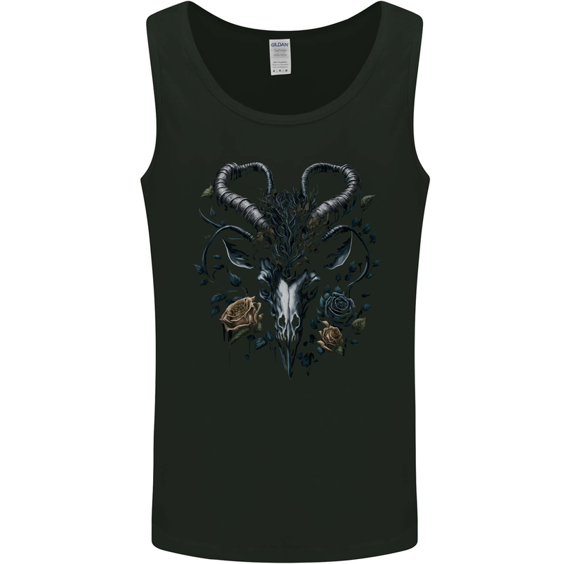 A Gothic Goat Skull With Flowers Goth Roses Mens Vest Tank Top Black