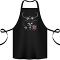 A Gothic Goat Skull With Flowers Roses Goth Cotton Apron 100% Organic Black