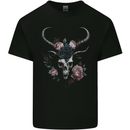 A Gothic Goat Skull With Flowers Roses Goth Kids T-Shirt Childrens Black