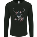 A Gothic Goat Skull With Flowers Roses Goth Mens Long Sleeve T-Shirt Black