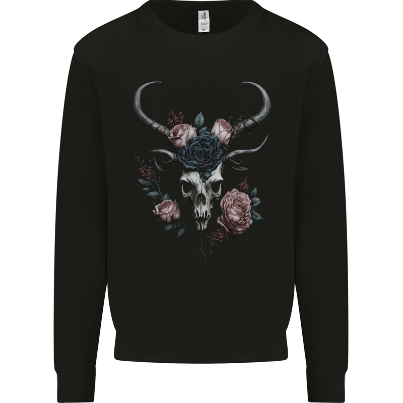 A Gothic Goat Skull With Flowers Roses Goth Mens Sweatshirt Jumper Black