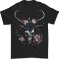 A Gothic Goat Skull With Flowers Roses Goth Mens T-Shirt 100% Cotton BLACK