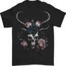 A Gothic Goat Skull With Flowers Roses Goth Mens T-Shirt 100% Cotton BLACK
